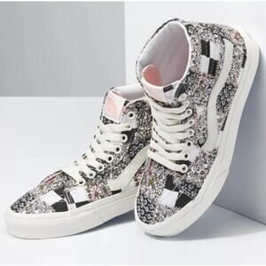 Vans 9.5 Black Floral high Top Checkered Sneakers